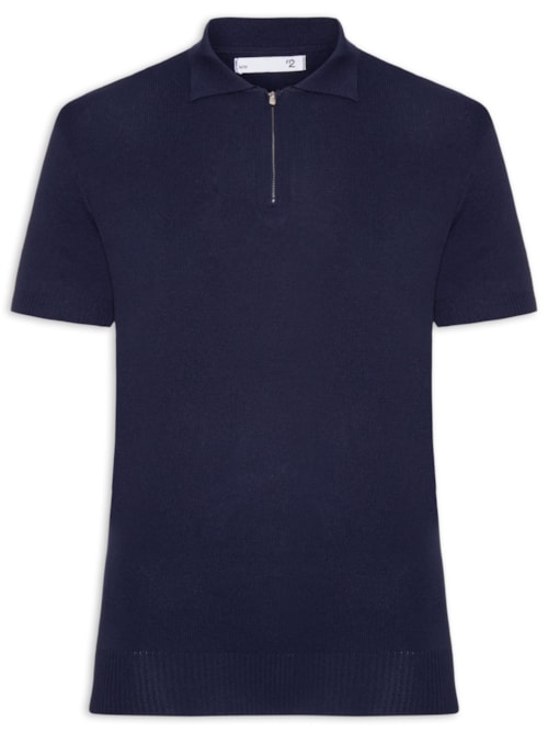 Polo Masculina Zíper Em Tricot - Azul