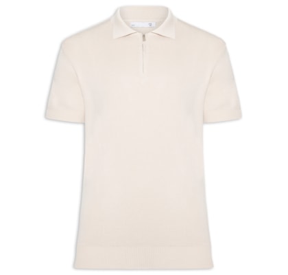 Polo Masculina Zíper Em Tricot - Bege