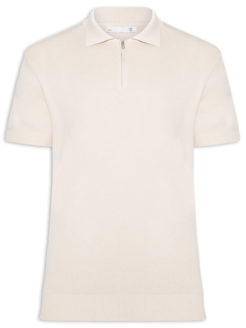Polo Masculina Zíper Em Tricot - Bege
