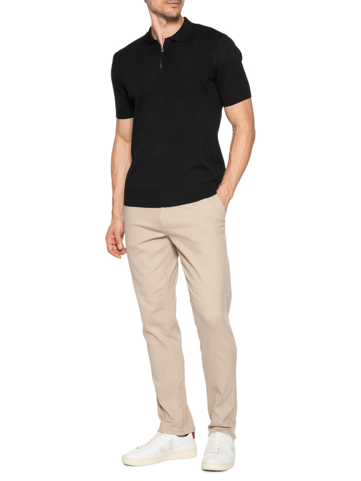 Polo Masculina Zíper Em Tricot Preto '2 Essential