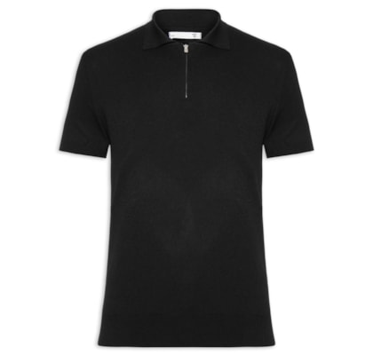 Polo Masculina Zíper Em Tricot - Preto