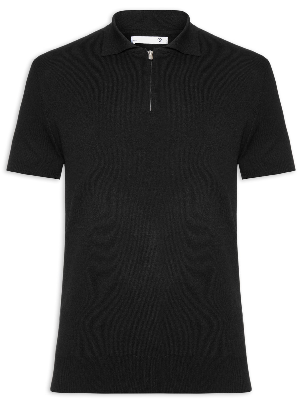 Polo Masculina Zíper Em Tricot - Preto