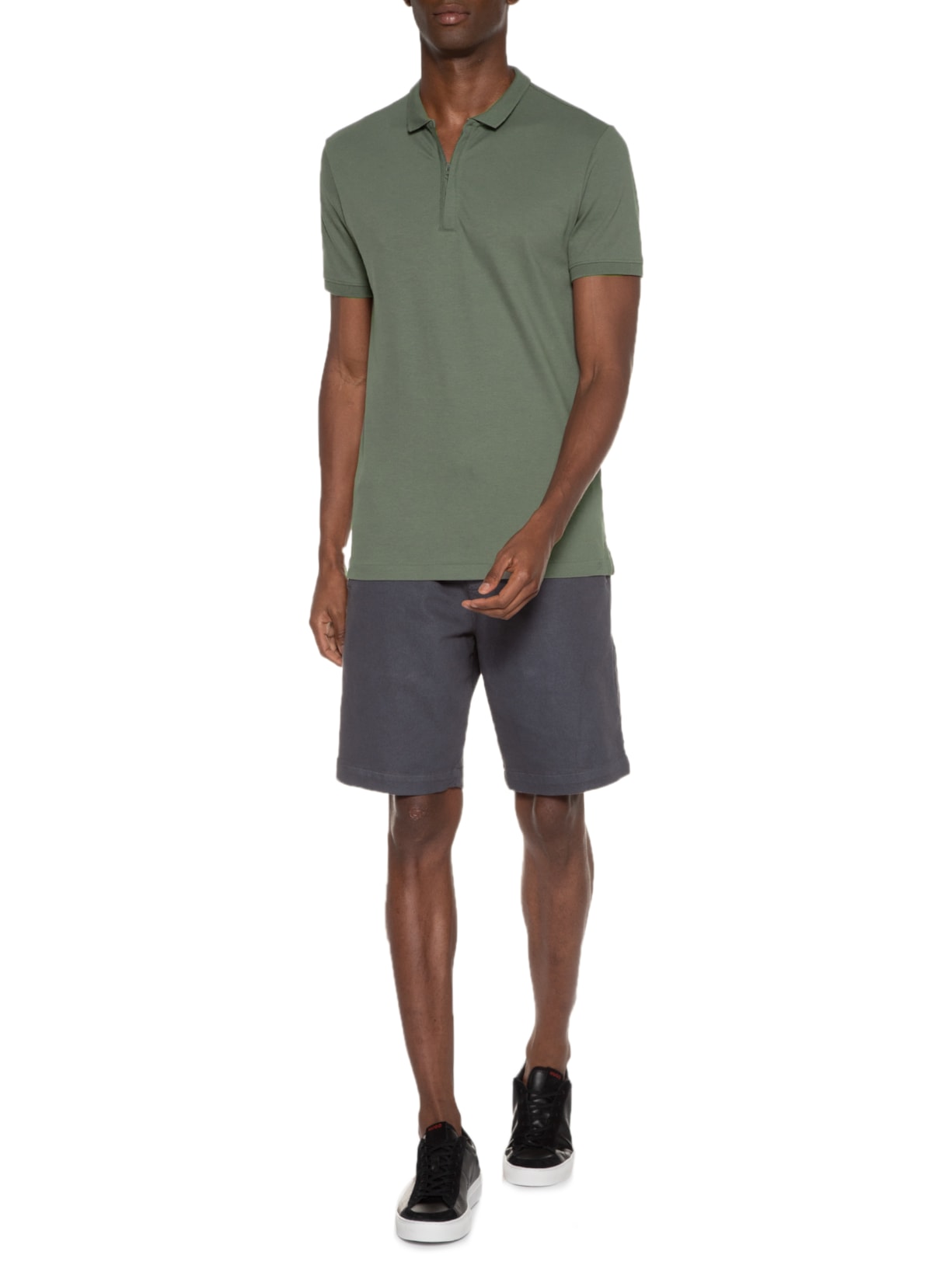 Polo Masculina Zíper Piquet Nec Cinza Ricardo Almeida