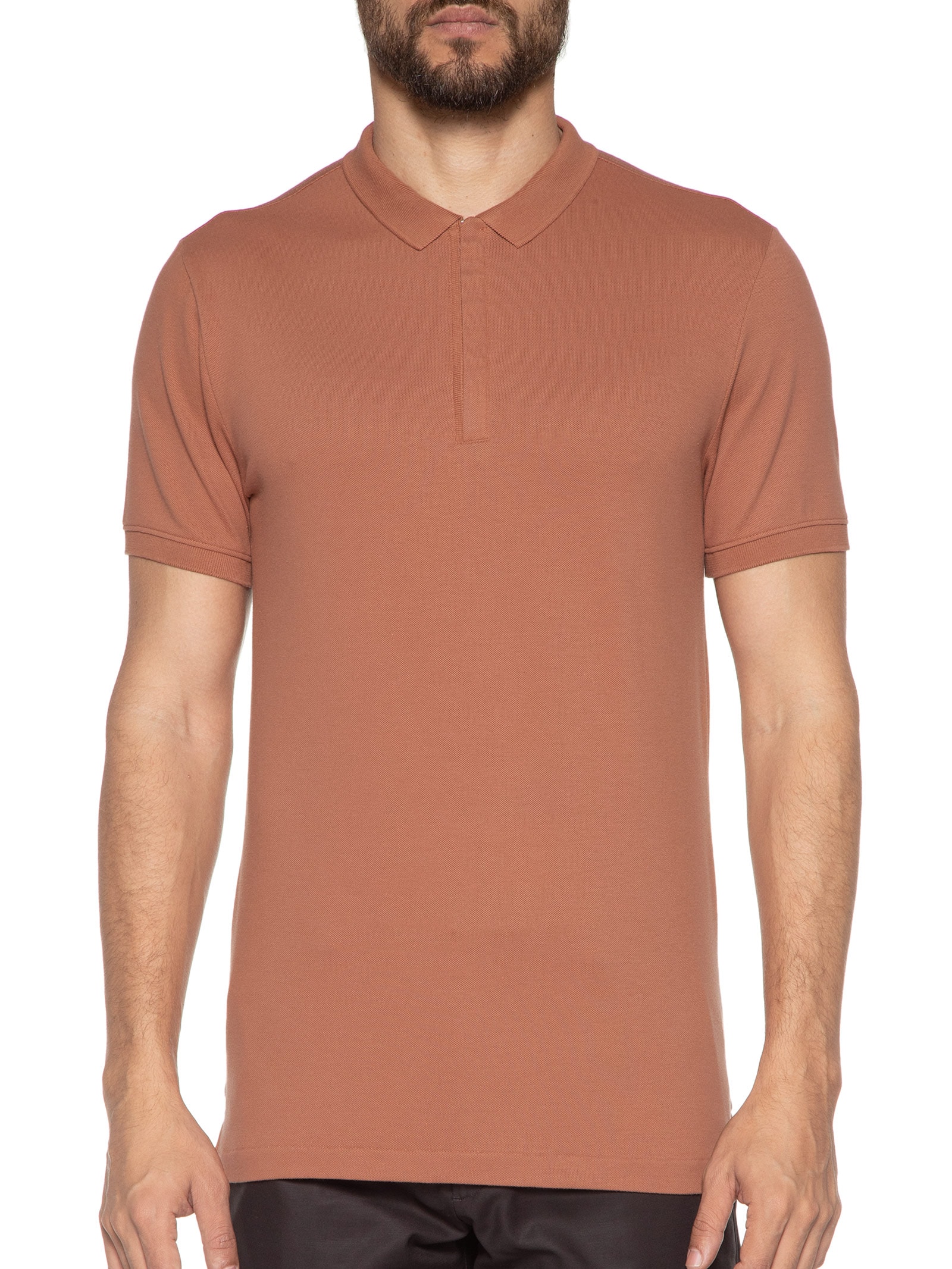 Ricardo Almeida - Polo Masculina Ziper Piquet Nec - Marrom