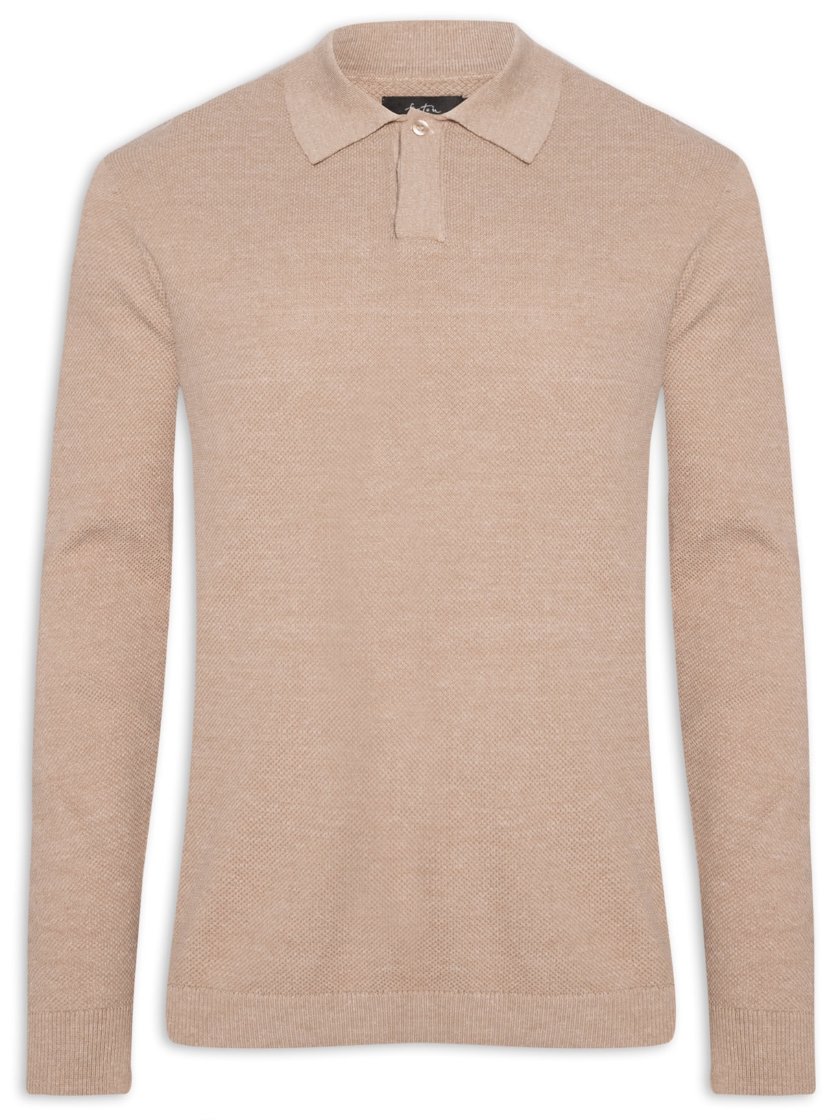 Polo Masculino Manga Longa Tricot Corda - Bege