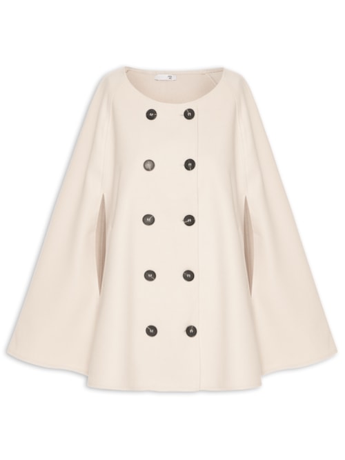 Poncho Feminino Amplo Com Botões Frontais - Bege