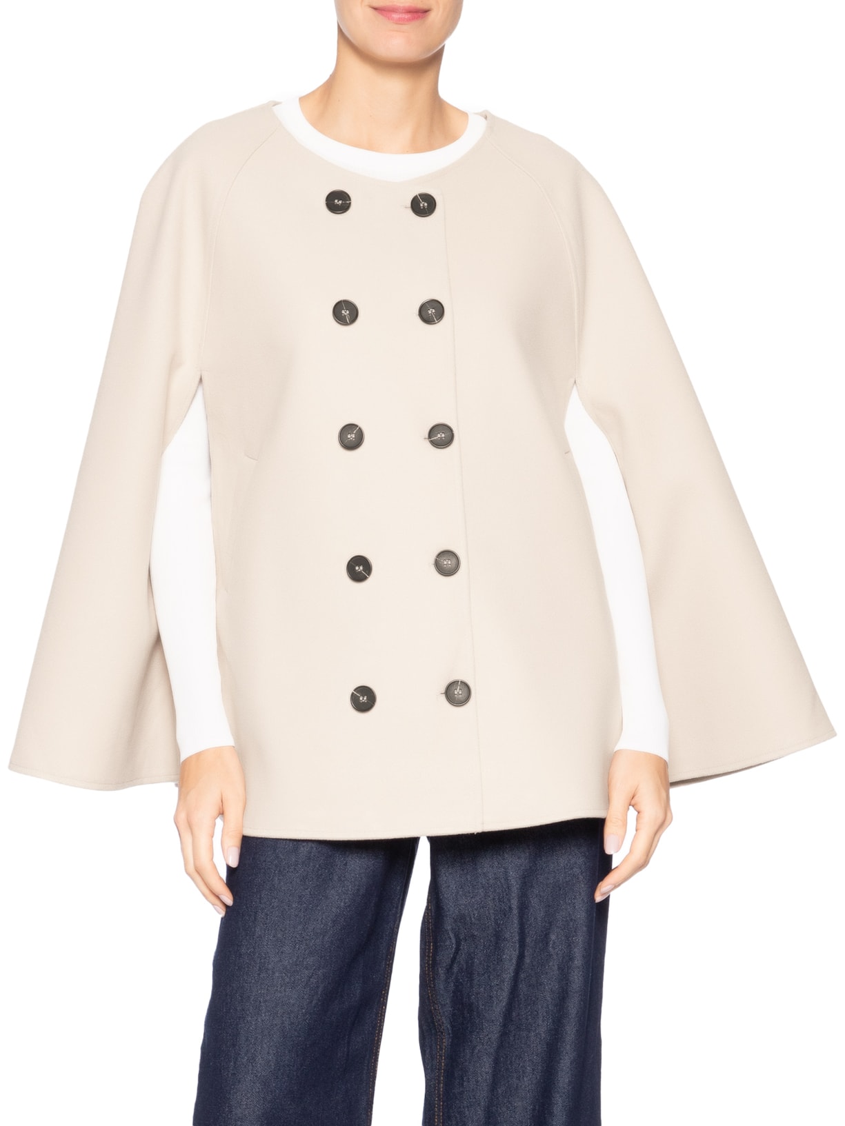 Poncho Feminino Amplo Com Botões Frontais Bege '2Essential