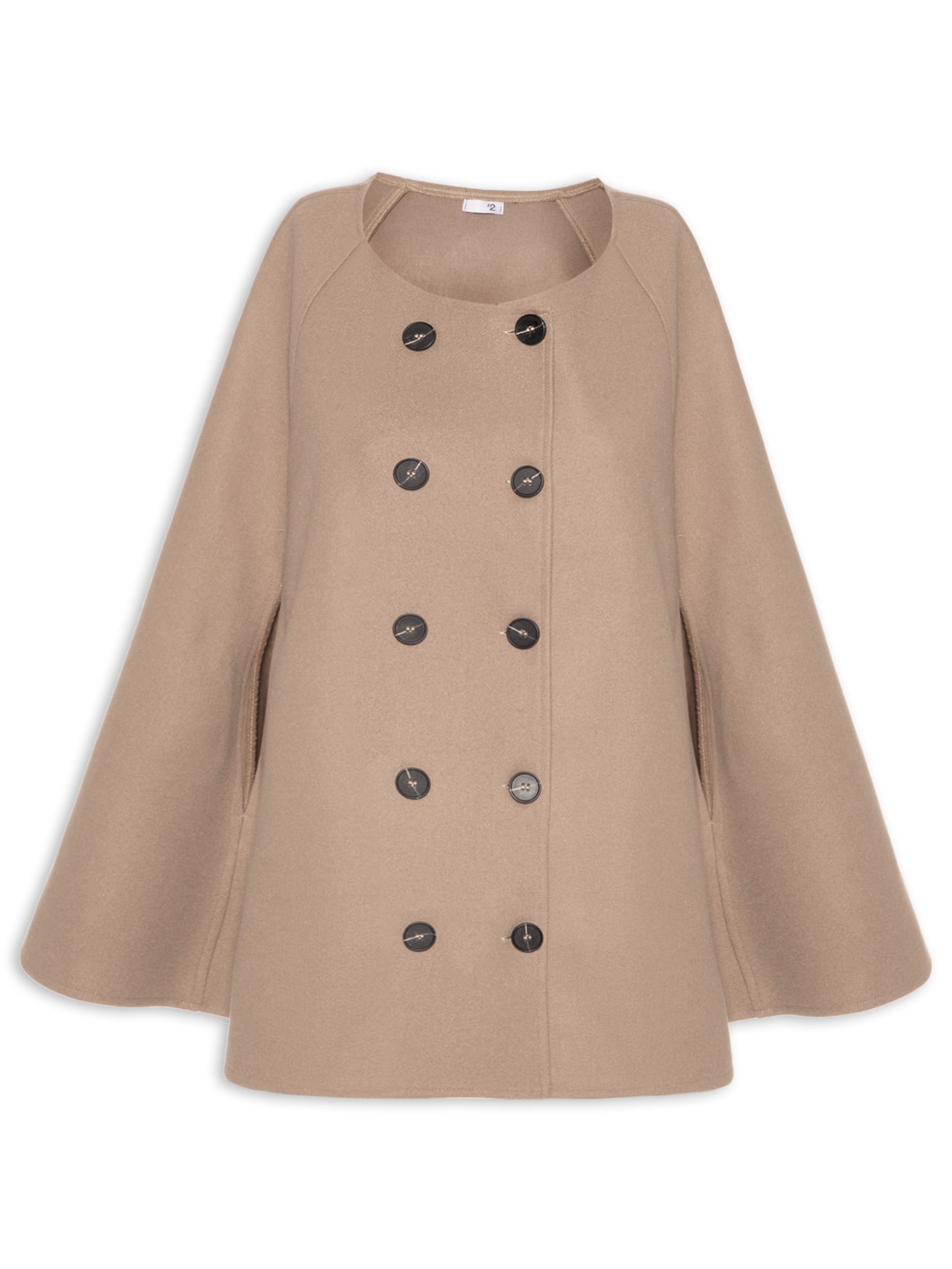 Poncho Feminino Amplo Com Botões Frontais Bege '2Essential