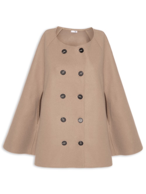 Poncho Feminino Amplo Com Botões Frontais - Bege
