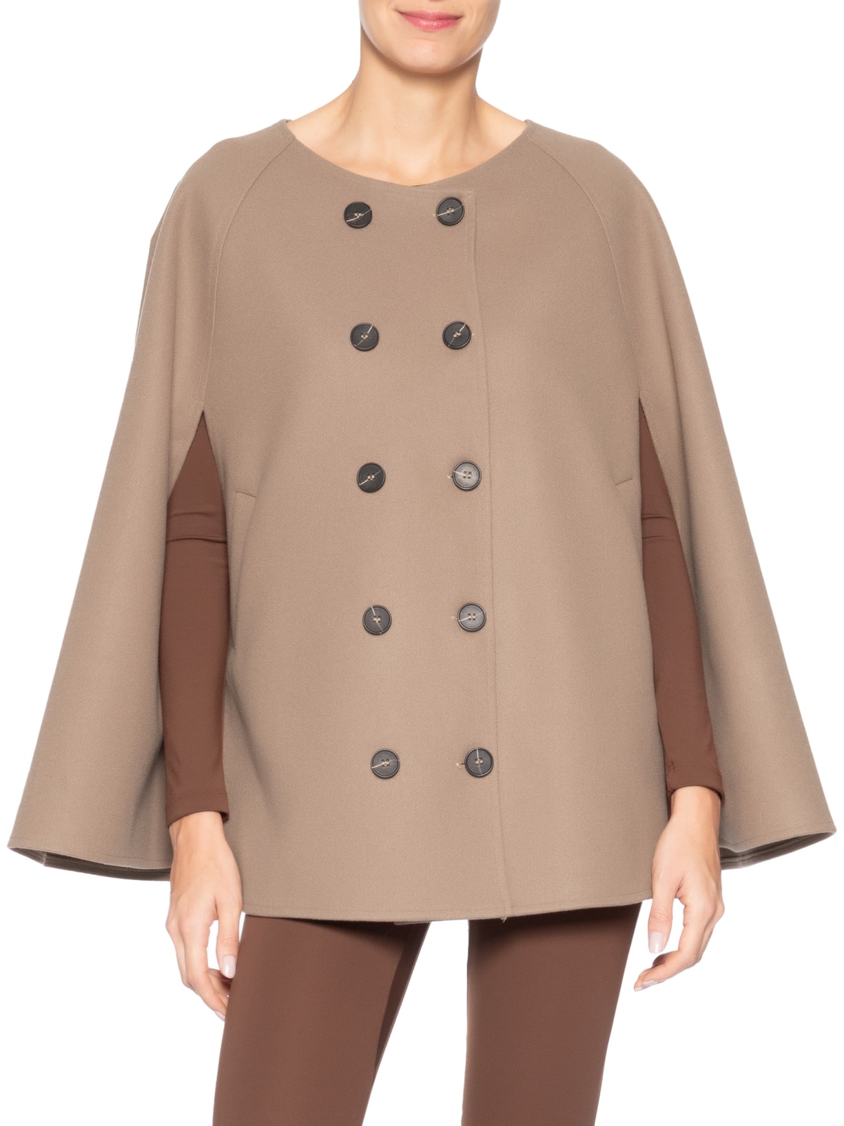 Poncho Feminino Amplo Com Botões Frontais Bege '2Essential