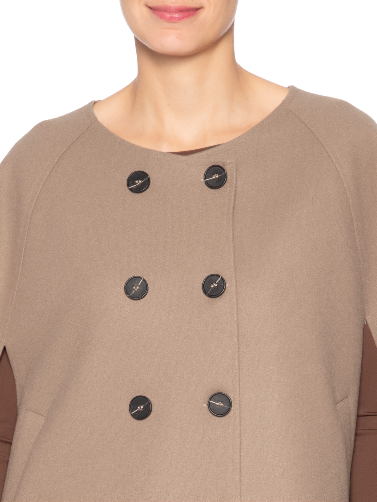 Poncho Feminino Amplo Com Botões Frontais Bege '2Essential
