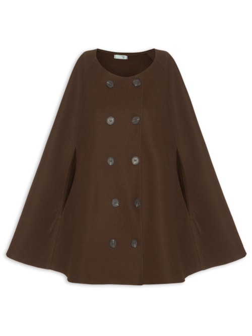 Poncho Feminino Amplo Com Botões Frontais - Marrom