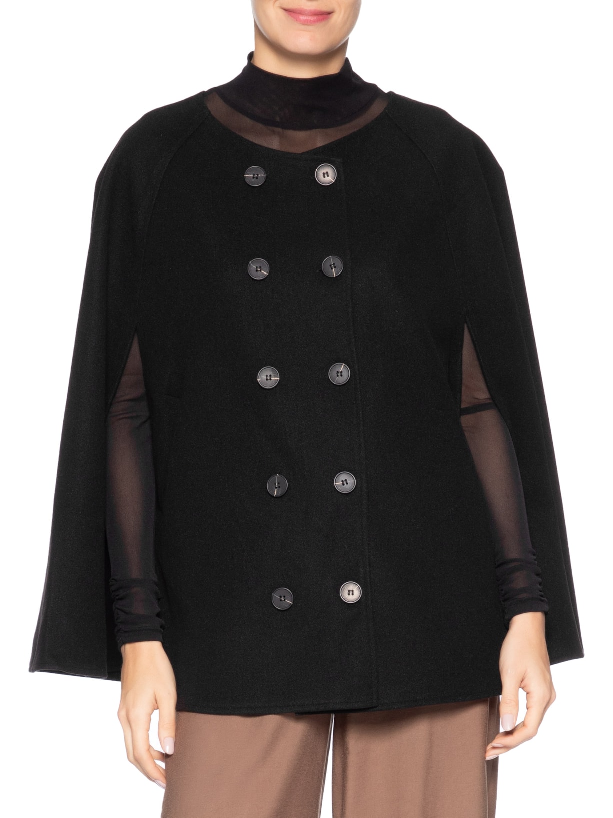 Poncho Feminino Amplo Com Botões Frontais Preto '2Essential