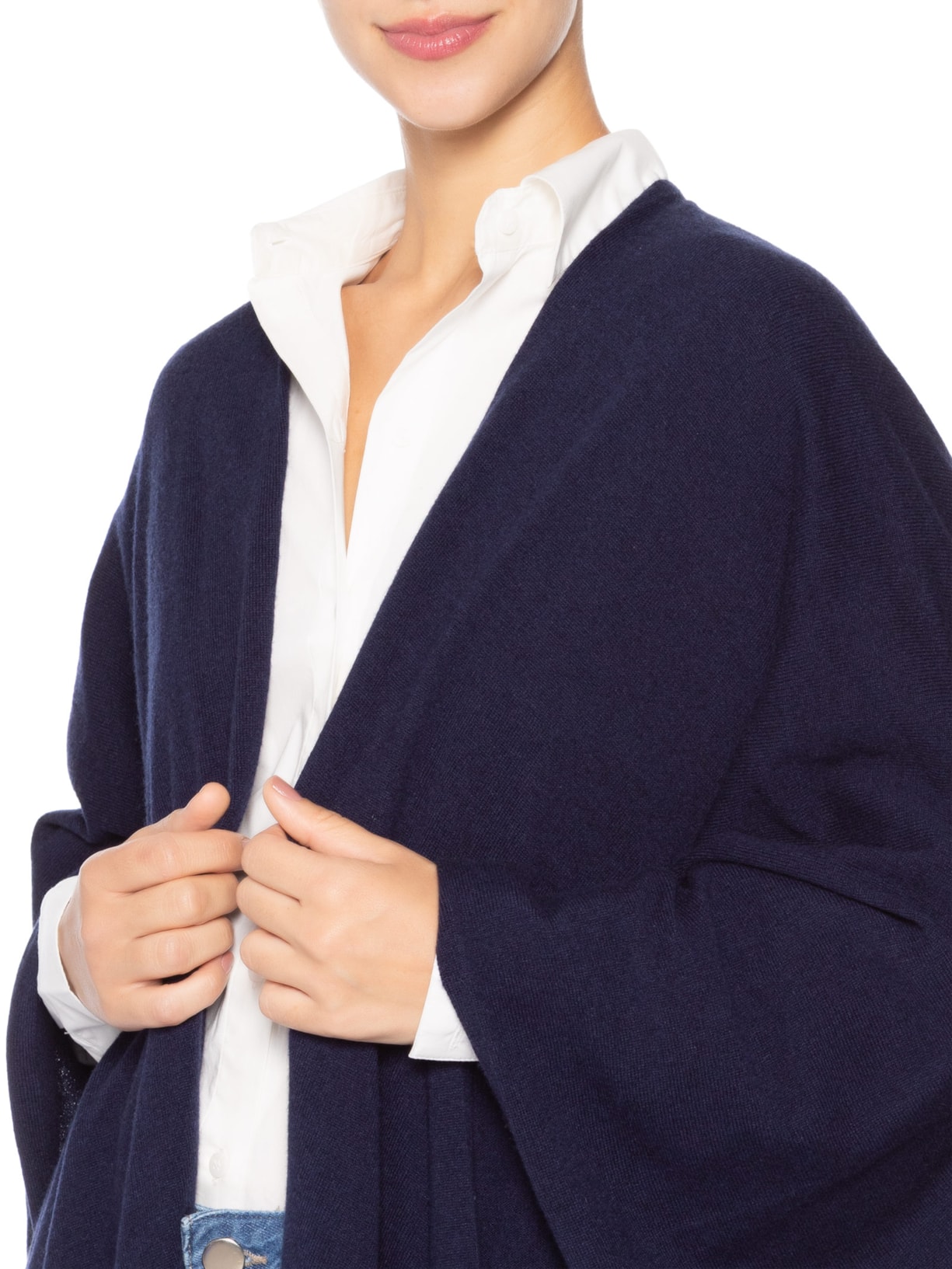 Poncho Feminino Com Blend De Lã E Cashmere Azul '2Essential