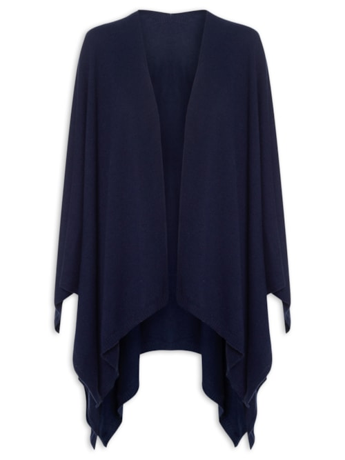 Poncho Feminino Com Blend De Lã E Cashmere - Azul