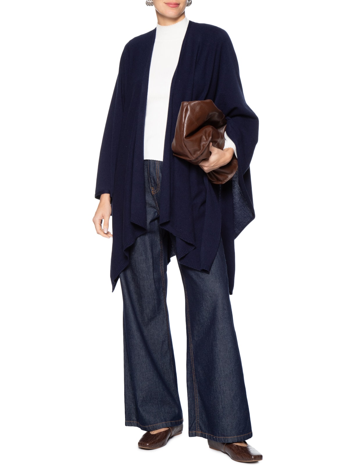 Poncho Feminino Com Blend De Lã E Cashmere Azul '2Essential