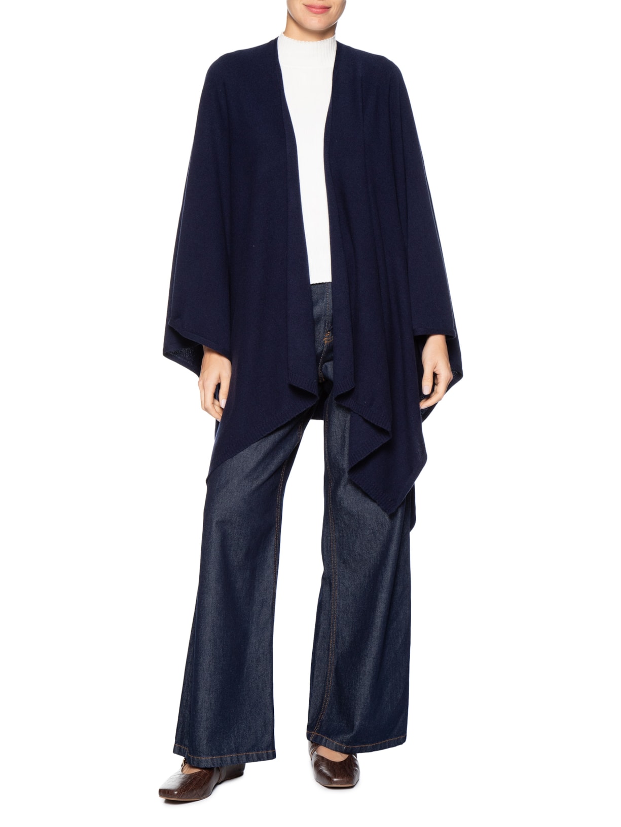 Poncho Feminino Com Blend De Lã E Cashmere Azul '2Essential