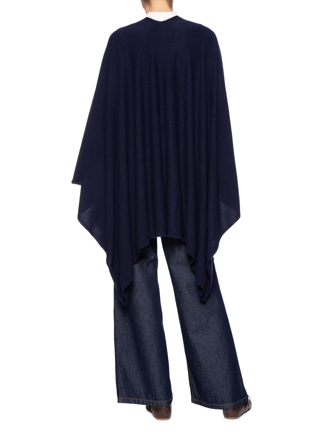 Poncho Feminino Com Blend De Lã E Cashmere Azul '2Essential