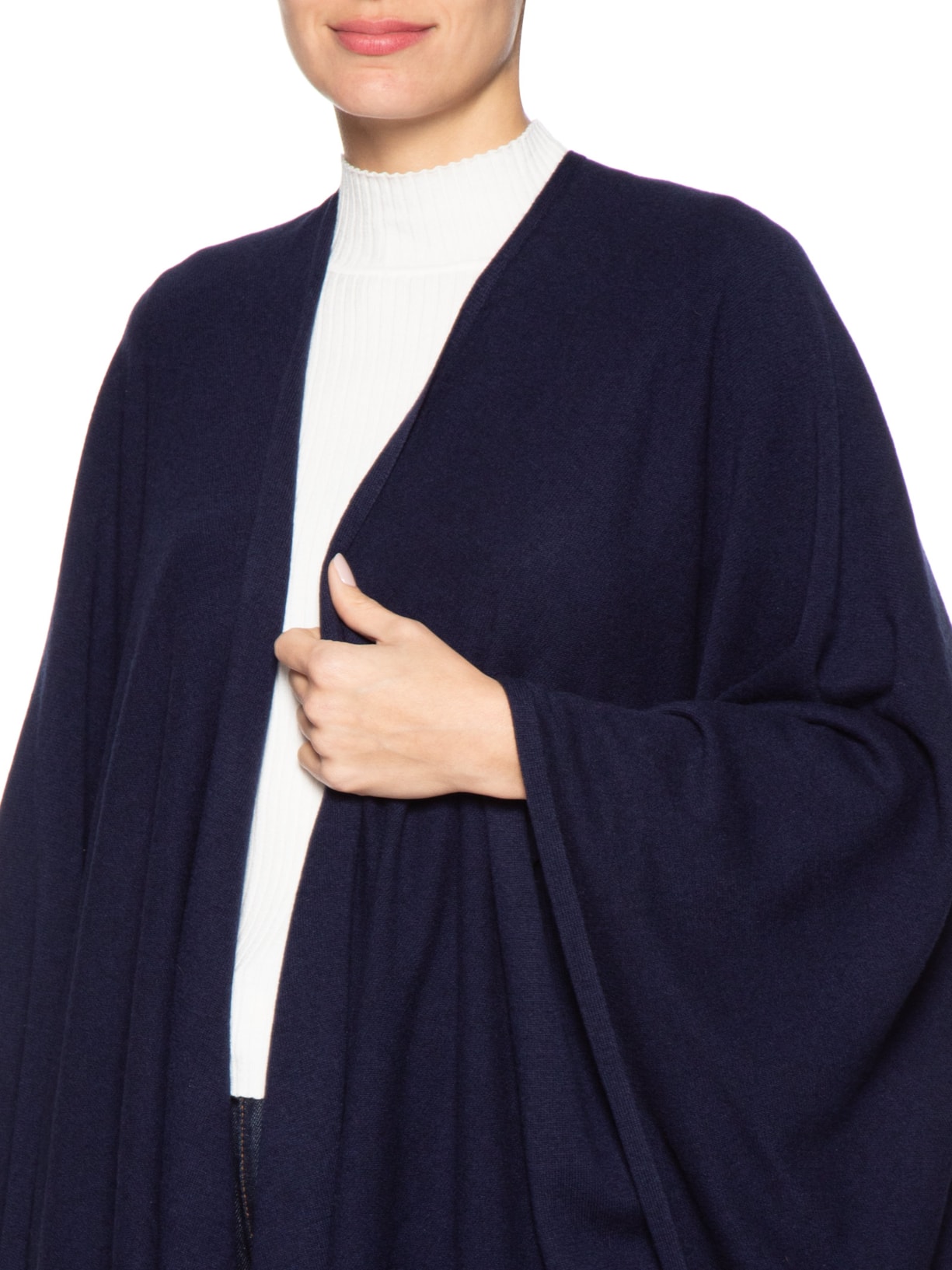 Poncho Feminino Com Blend De Lã E Cashmere Azul '2Essential