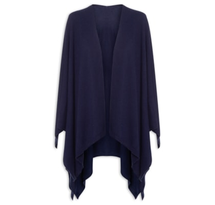 Poncho Feminino Com Blend De Lã E Cashmere - Azul
