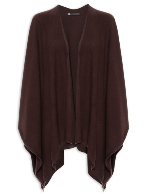 Poncho Feminino Com Blend De Lã E Cashmere - Marrom