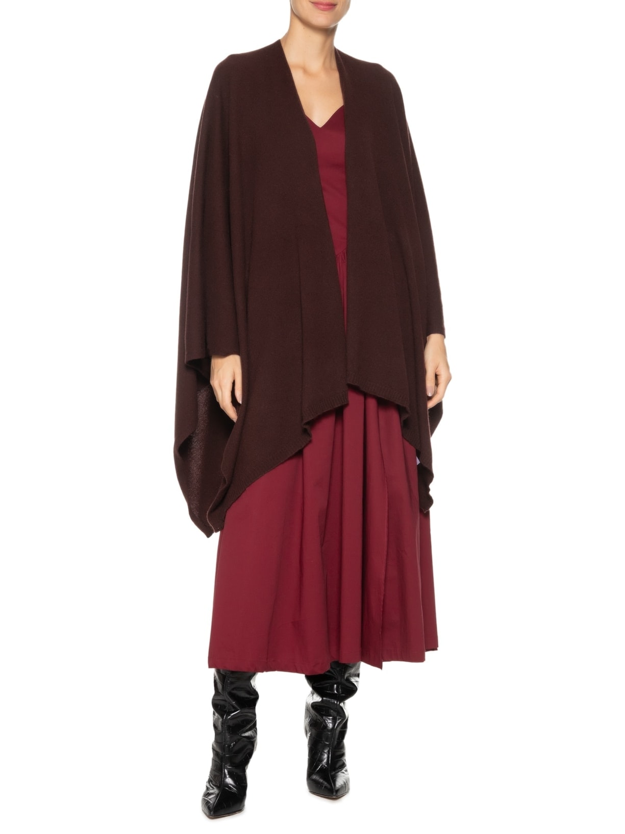 Poncho Feminino Com Blend De Lã E Cashmere Marrom '2Essential
