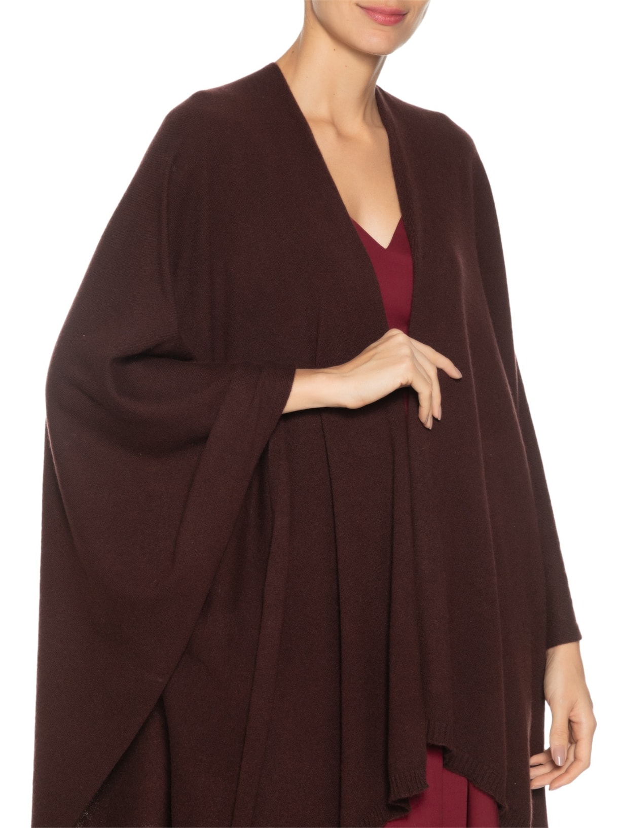 Poncho Feminino Com Blend De Lã E Cashmere Marrom '2Essential