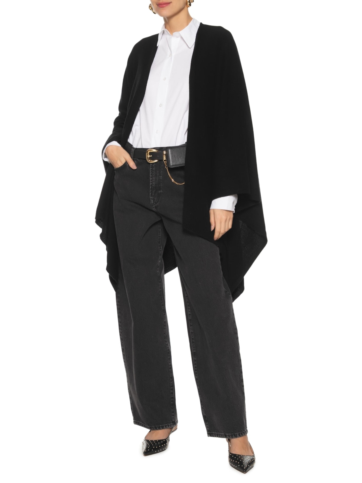 Poncho Feminino Com Blend De Lã E Cashmere Preto '2Essential