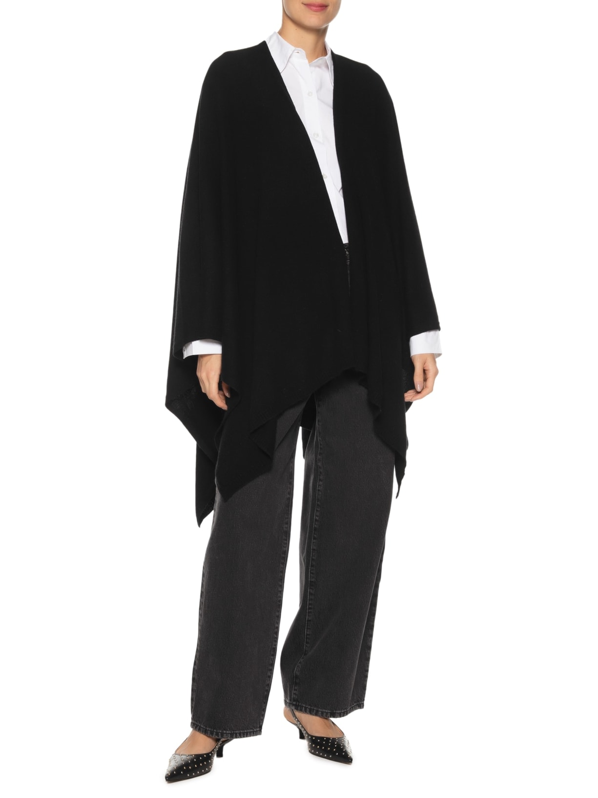 Poncho Feminino Com Blend De Lã E Cashmere Preto '2Essential