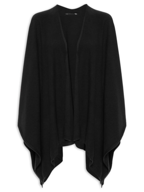 Poncho Feminino Com Blend De Lã E Cashmere - Preto