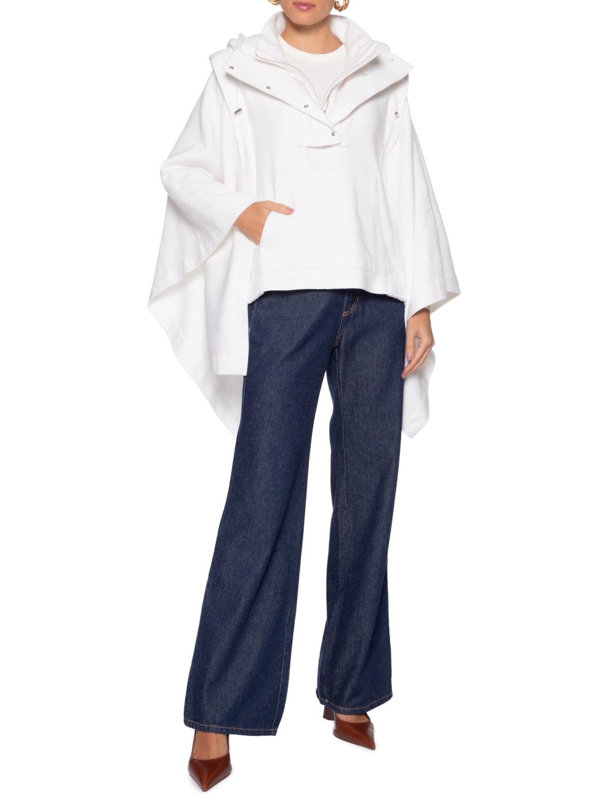 Poncho Feminino Gola Dupla Branco Andrea Marques