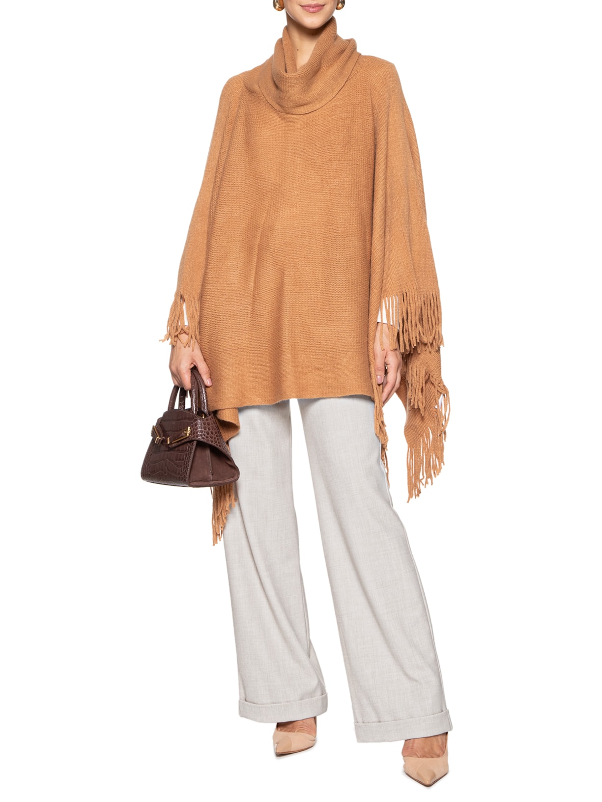 Poncho Feminino Monica Caramelo Marrom Le Lis