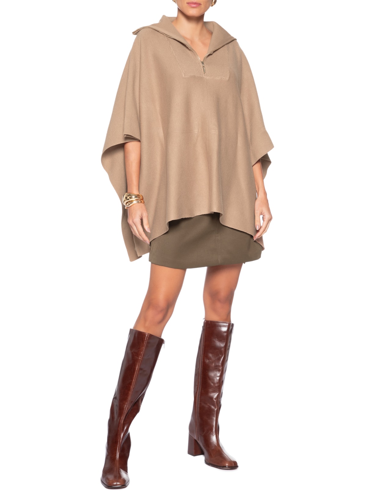 Poncho Feminino Paola Marrom Le Lis
