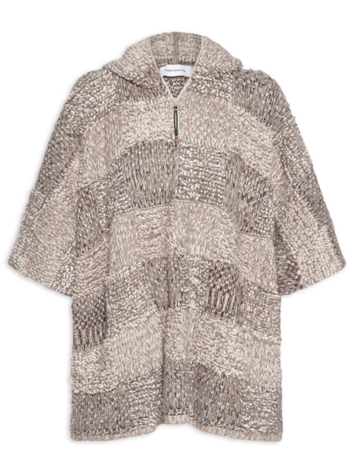 Poncho Feminino Tricot Listat - Cinza