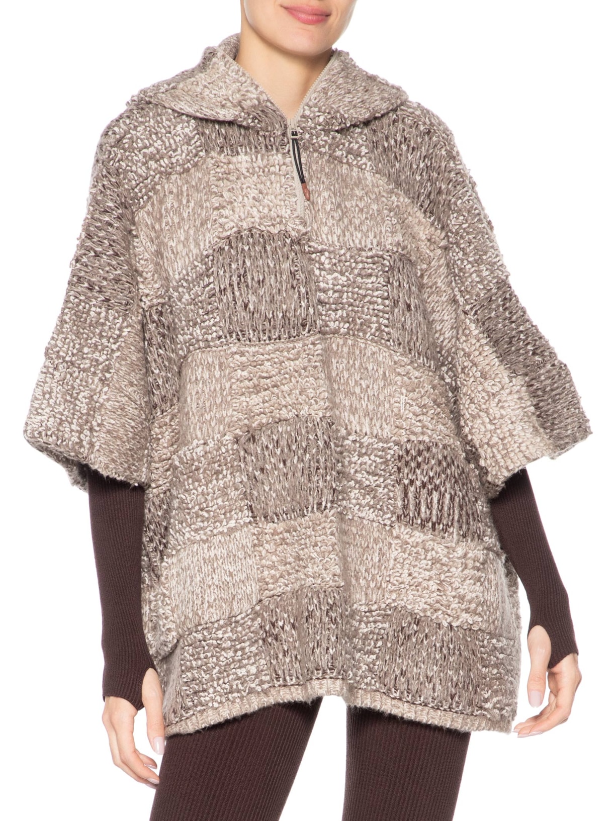 Poncho Feminino Tricot Listat Cinza Andrea Bogosian