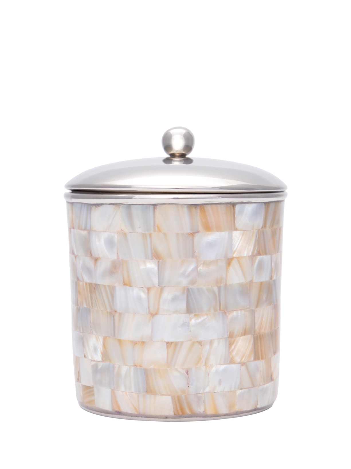 Porta Algodão Em Aço Inox Com Madrepérola 1 Peça - Bege