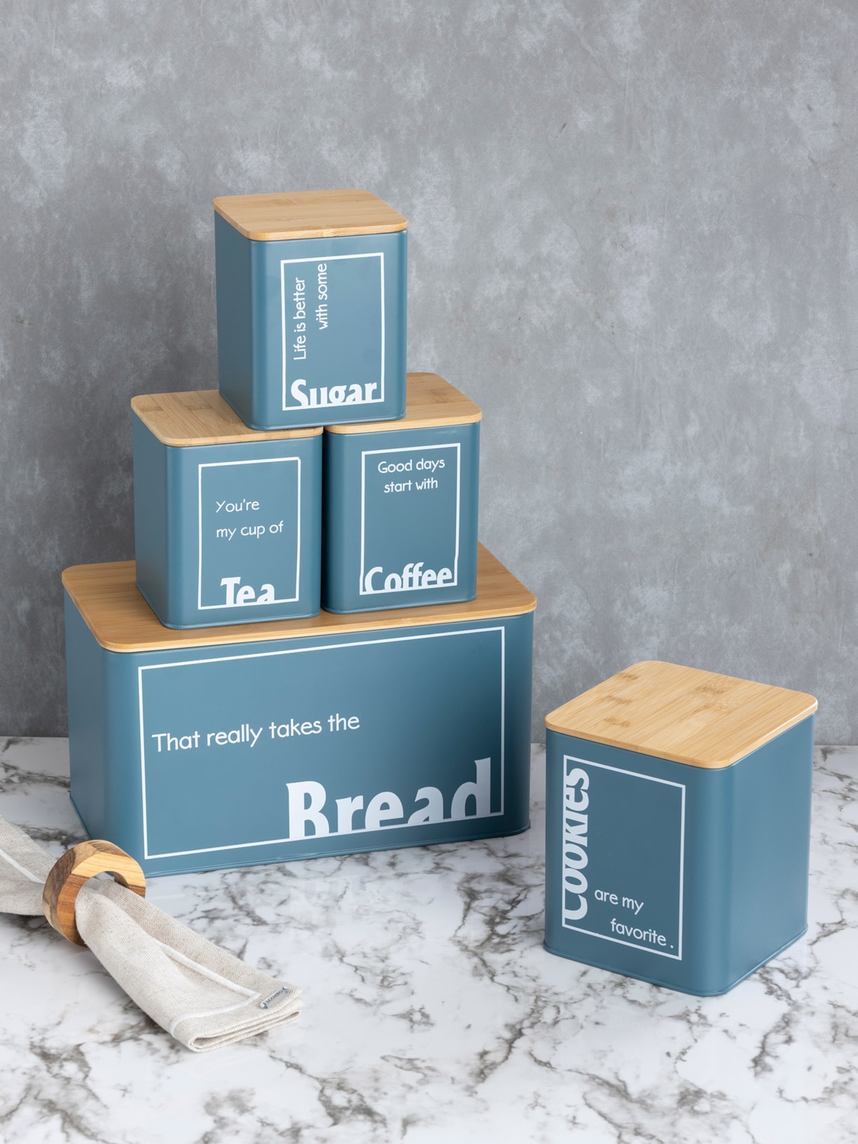 Porta Biscoitos Tampa De Bambu Em Metal Verde '2Home