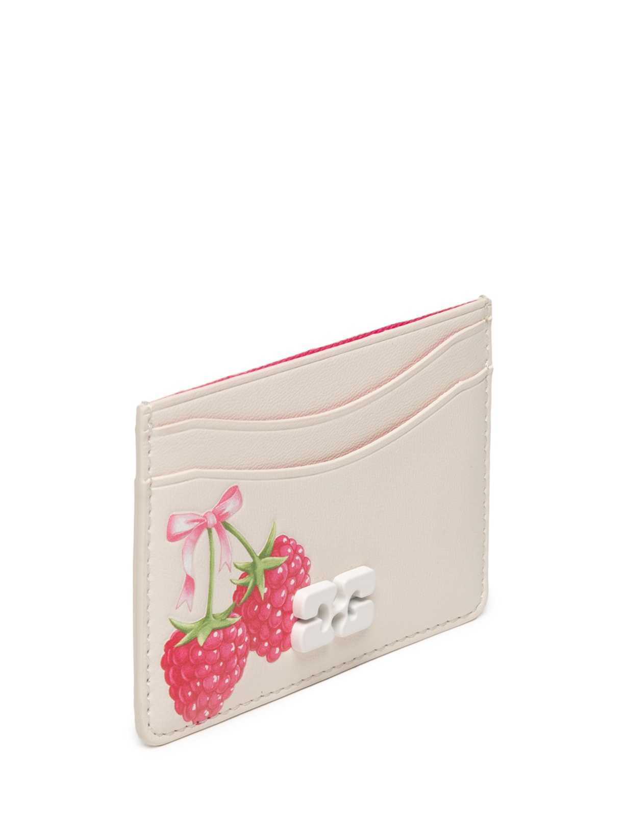 Porta-Cartão Feminino Bou With Flap Raspberry Print Off White Ganni