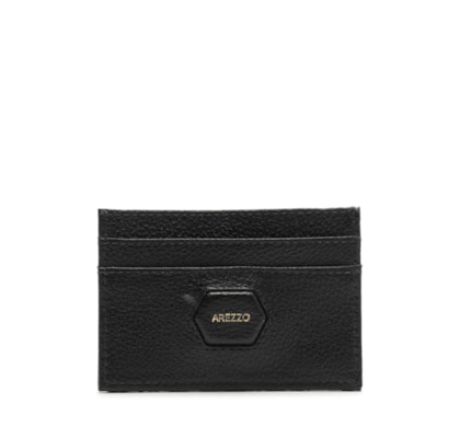 Porta-Cartões Feminino Couro Tag Hexagonal - Preto