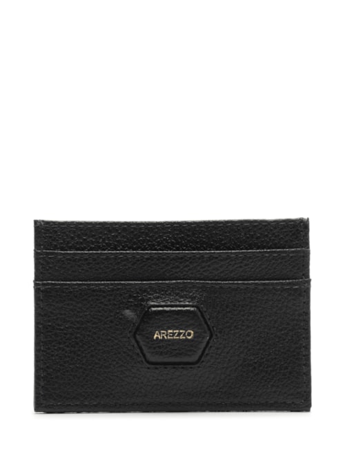 Porta-Cartões Feminino Couro Tag Hexagonal - Preto