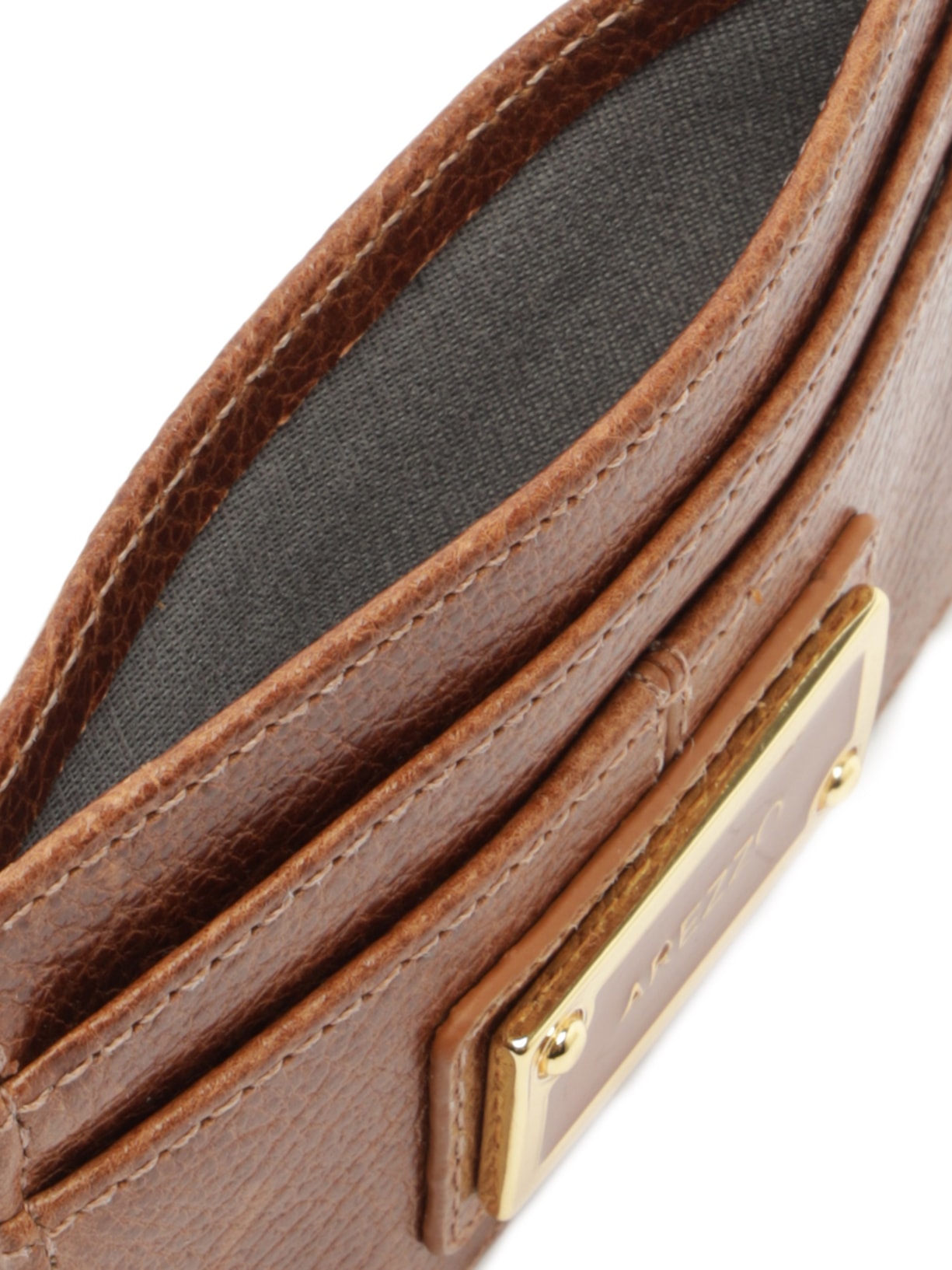 Porta-Cartões Feminino Couro Tag Metal Marrom Arezzo