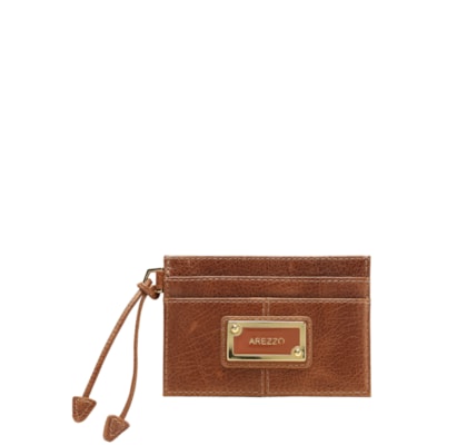 Porta-Cartões Feminino Couro Tag Metal - Marrom