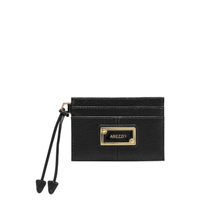 Porta-Cartões Feminino Couro Tag Metal - Preto