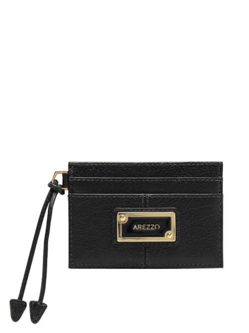 Porta-Cartões Feminino Couro Tag Metal - Preto
