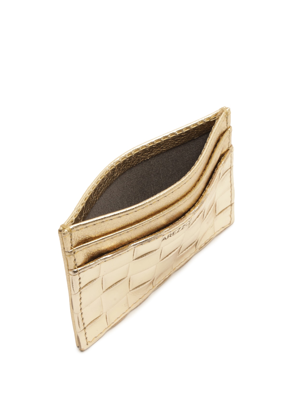 Porta-Cartões Feminino Couro Tressê Dourado Arezzo