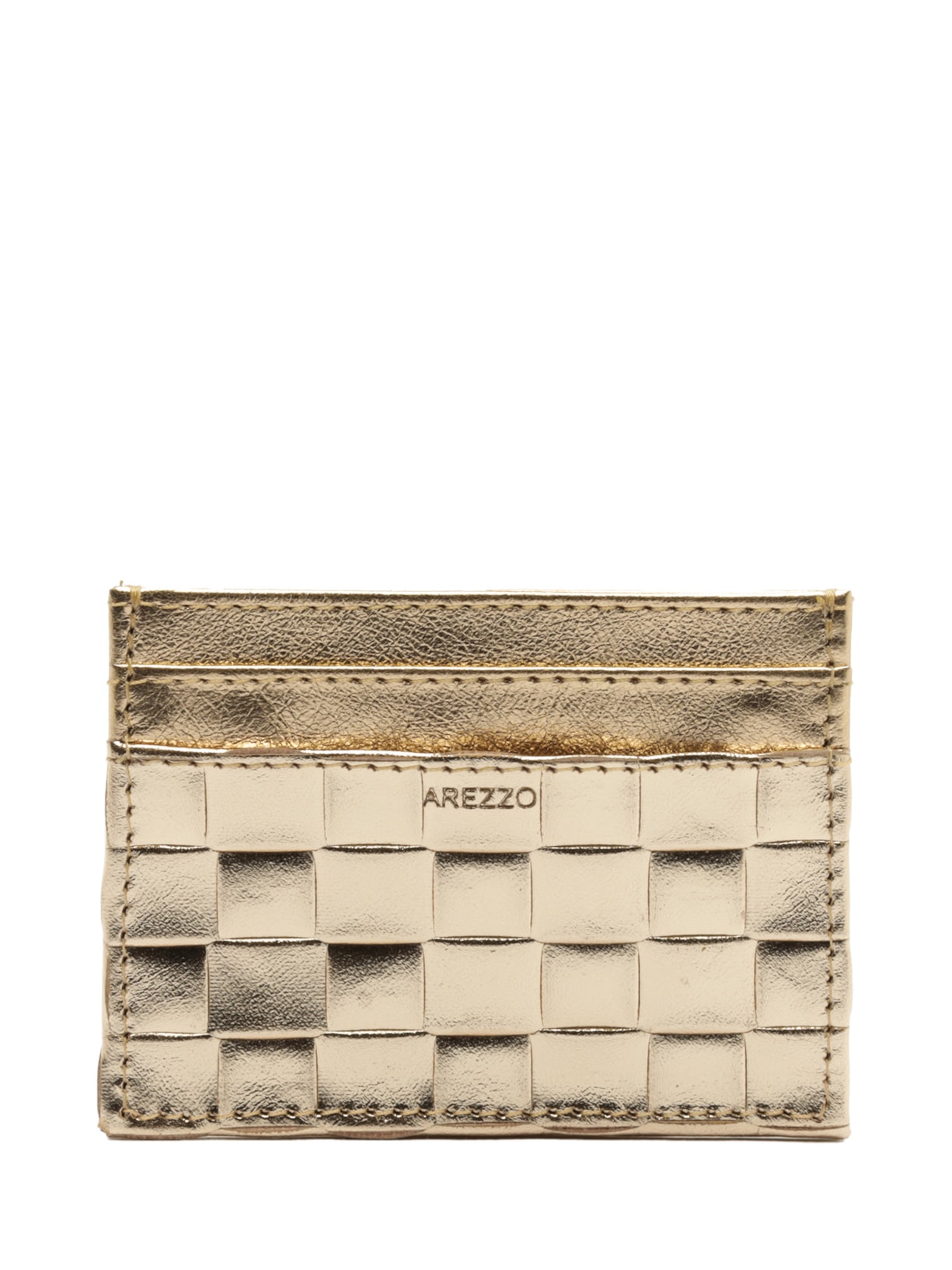 Porta-Cartões Feminino Couro Tressê - Dourado