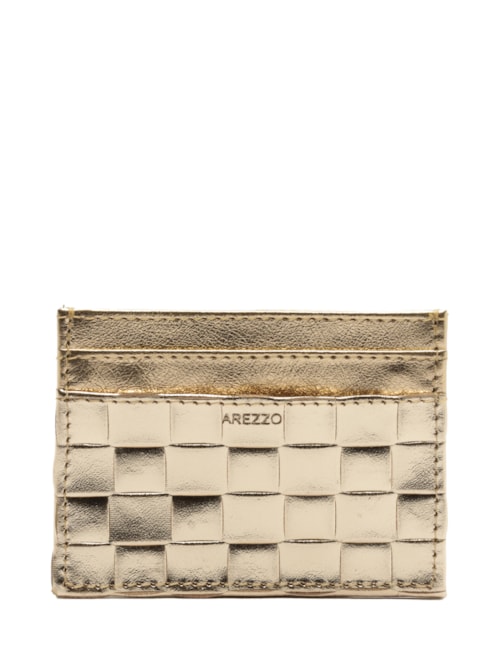 Porta-Cartões Feminino Couro Tressê - Dourado