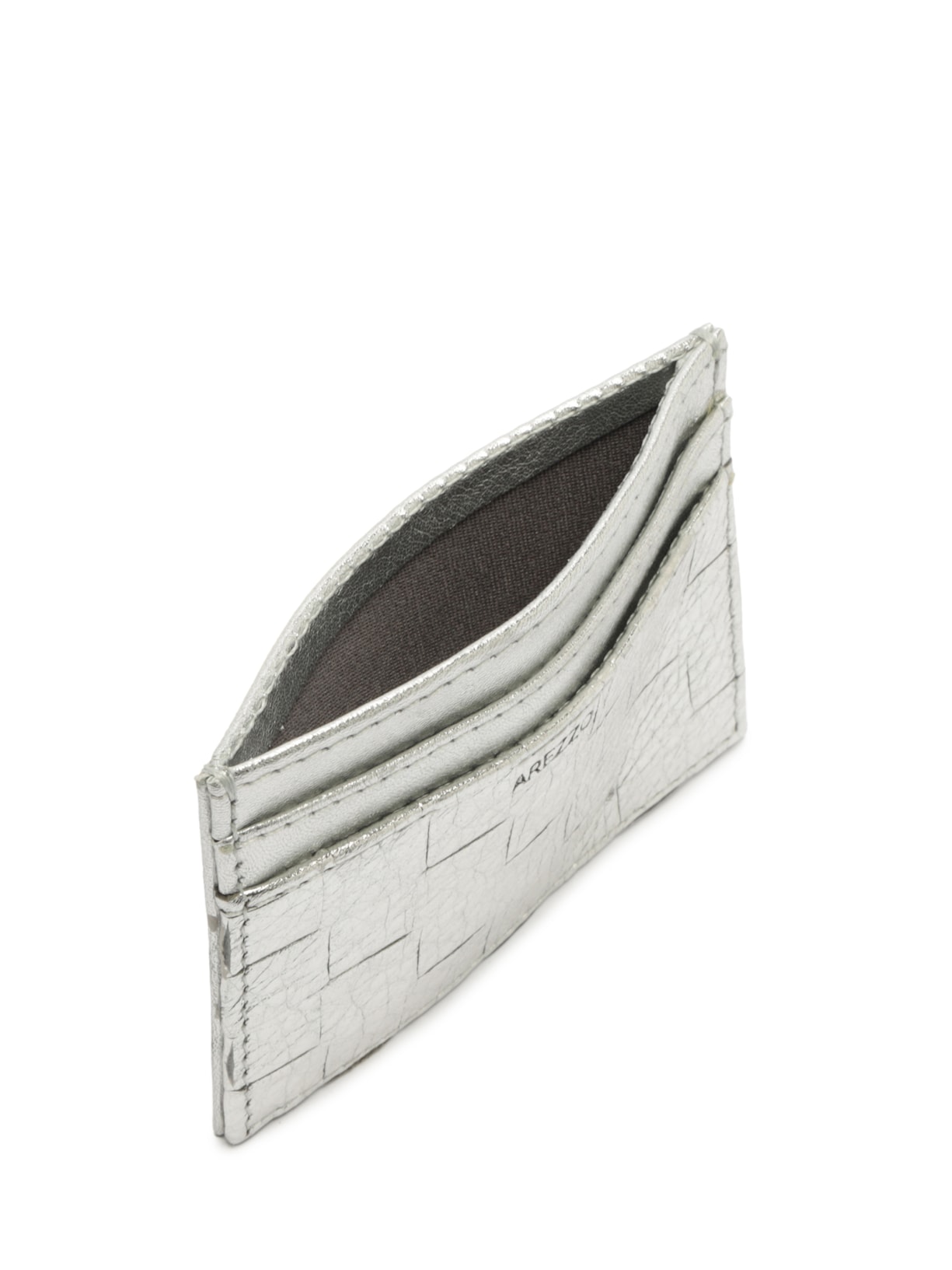 Porta-Cartões Feminino Couro Tressê Prateado Arezzo