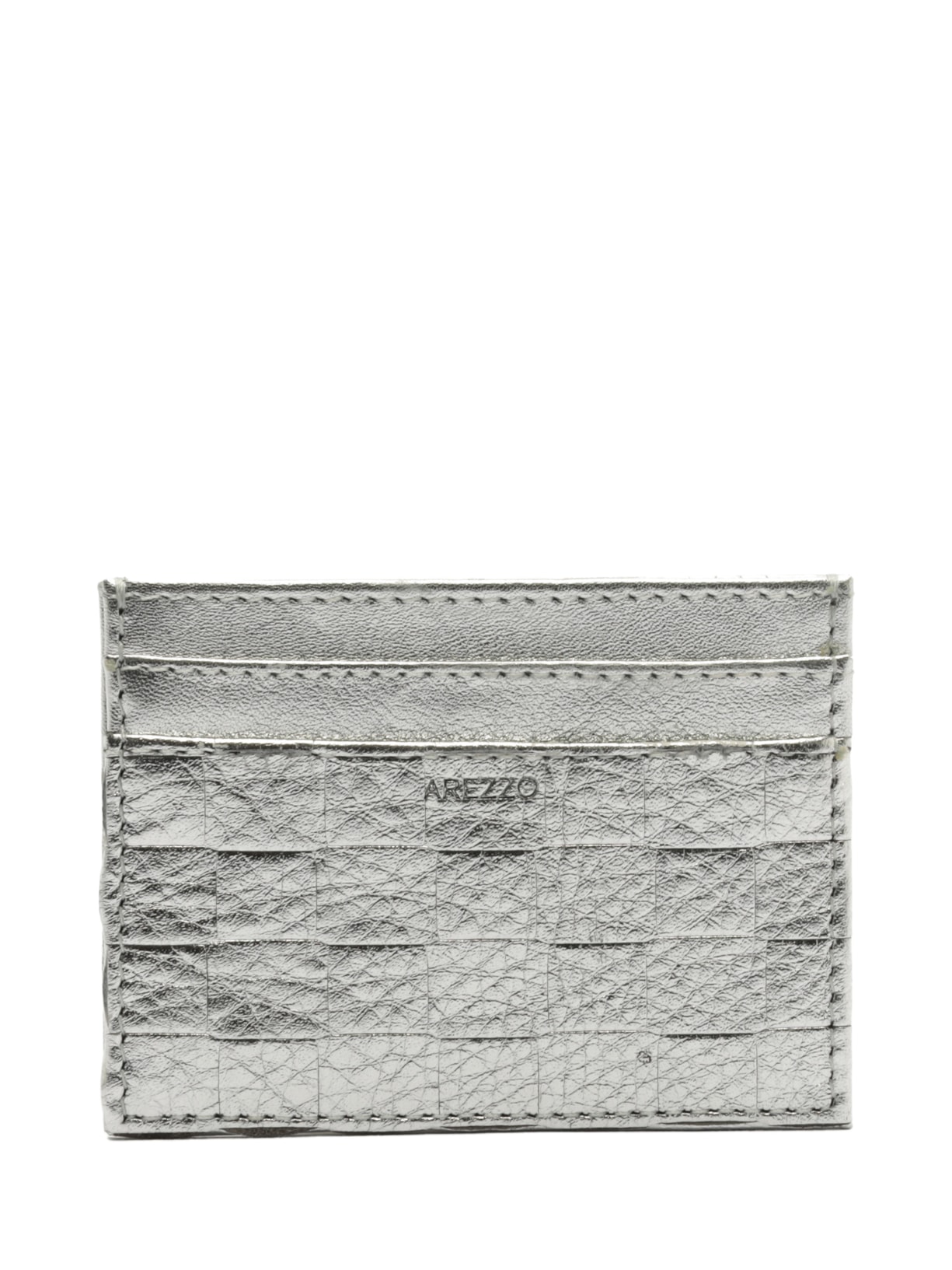 Porta-Cartões Feminino Couro Tressê Prateado Arezzo