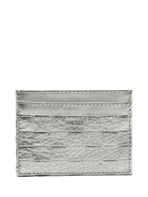 Porta-Cartões Feminino Couro Tressê - Prateado